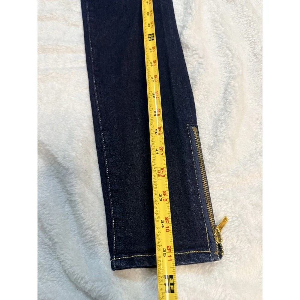 Tory Burch Women's Cropped Slim Dark Wash Low Rise Jeans Size 25 Denim Zip Hem